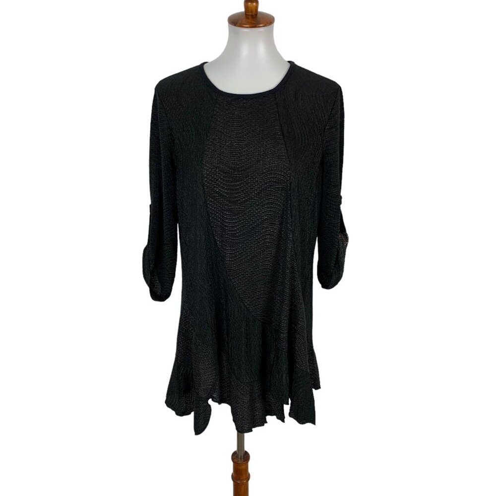 Curvesque USA Tunic Top Large Black Shimmer Long Sleeve Party‎ Eveningwear